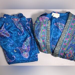Vintage pajama set Inner Most Robe And Pant Blue Paisley Size Small
